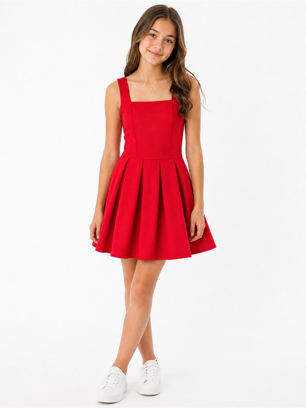 Abercrombie & Fitch Red Square-Neck Pleated Mini Dress